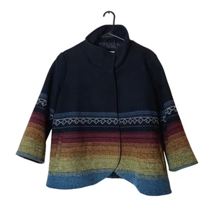 Billabong Designers Closet Wool Blend Colorful Aztec Pea Coat Large Southwestern - Picture 1 of 12