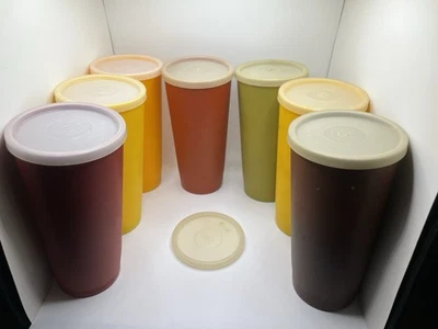 Juego de 7 Vasos Tupperware De Colección Cosecha Colores Otoño 1348 Apilables con Tapas Foto 1 de 4
