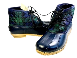 Botas de pato acolchadas con cordones St Johns Bay Denton azul marino a cuadros para mujer talla 10 NUEVAS - Imagen 1 de 13