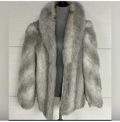 VTG Jordache Faux Fur Coat Retro Mob Wife Lined Jacket Ivory/white/gray Sz LRG  - Image 1 of 4