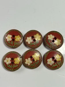 Botones 6 Rojo pintado a mano con flores 2 agujeros 7/8" - Imagen 1 de 9