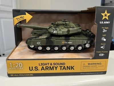 NEW - U.S. Army Tank 1:20 Scale Light & Sound 8"×3.5" Friction Powered NIB - Image 1 of 4