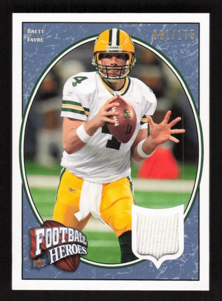 Brett Favre 2008 Upper Deck Football Heroes #6 Game Used Jersey Packers HOF /175 - Image 1 of 2