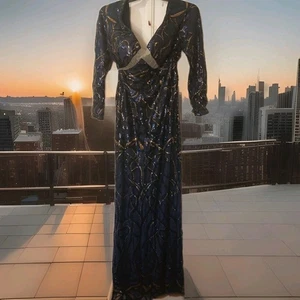 Miss Ord Dark Blue Sequin Long Sleeve Mermaid Maxi Dress Women's Size 3XL - Picture 1 of 18