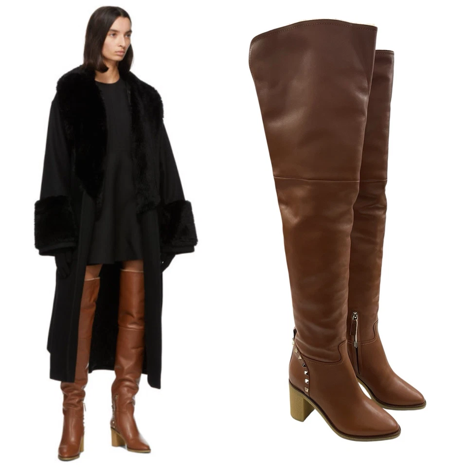 NUEVO EN CAJA $1,895 Valentino Garavani Rockstud Cordero Piel de Oveja Botas Altas Talla:36 (US 6) Foto 1 de 4