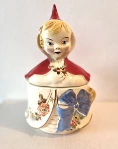 Hull Ware USA Little Red Riding Hood Blue Bow 8.5” Dresser Jar & Lid 1940s - Picture 1 of 9