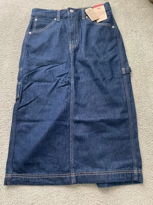 Levi's Back Slit Midi Denim Skirt Black Dark Wash High Rise Size 27 Carpenter - Image 1 of 4