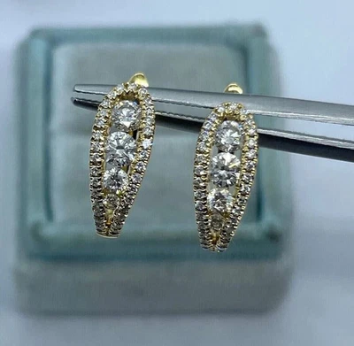0.90Ct Lab Created Diamond Round Cut Huggie Hoop Earrings 14K Yellow Gold Plated - Image 1 of 4