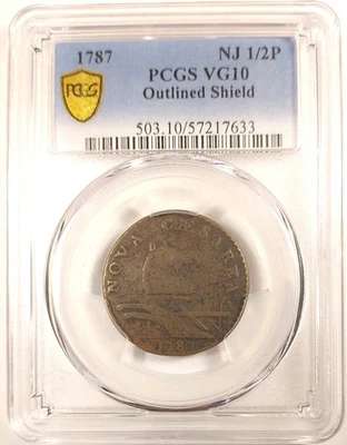 Pop 1 Of 11 PCGS Graded VG10, 1787 Outlined Shield New Jersey 1/2P - Image 1 of 4