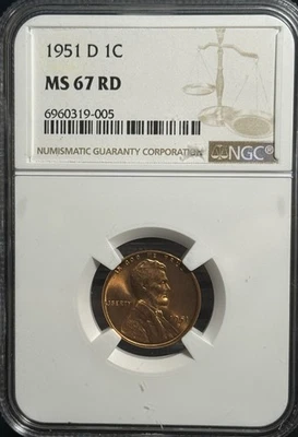 1951-D LINCOLN CENT GEM BRILLIANT UNCIRCULATED ~ NGC MS 67 RD ~ LOW POP - Image 1 of 4