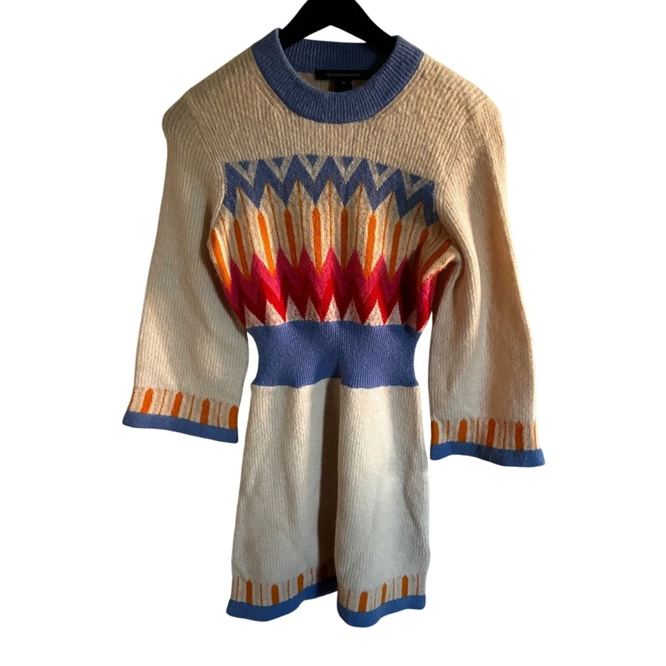 French Connection Neya Fair-Isle 3/4-Sleeve Knit Sweater Dress M - Image 1 of 4