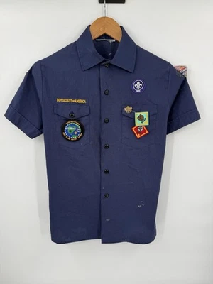 Boy Scouts of America Youth Uniform Shirt Blue Cotton Blend USA Size Large - Image 1 of 4