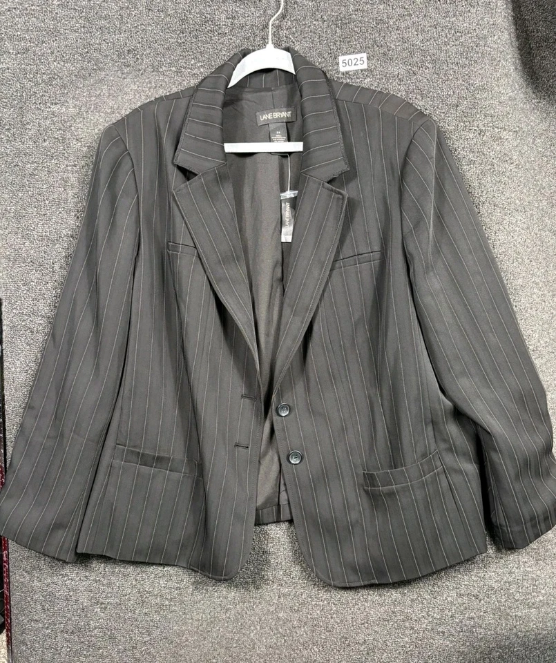 Chaqueta Blazer Lane Bryant Mujer Talla 24 Gris Oscuro Pin Rayas Carrera Oficina Foto 1 de 4