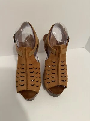 "Sandalia XOXO Cuero 5.5"" Tacón de Aguja Plataforma Punta abierta Correa Talla 9 Tostado" Foto 1 de 4