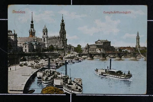 AK Dresden 1909 gelaufen Elbe Brücke belebt Schiffe - Bild 1 von 2