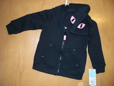 Girls Cat & Jack hooded zippered sweatshirt jacket black cat pink eyes Halloween - Image 1 of 4
