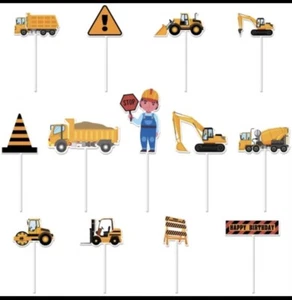 13 PCS Construction Truck Cupcake Toppers For Kids Birthday Party Baby Shower - Picture 1 of 4