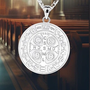 Heiliger Benedikt Halskette 925 Sterling Silber Anhänger Collier - Bild 1 von 6