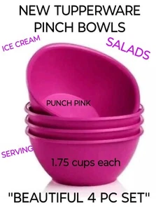 Tupperware Legacy Soup Bowls Snacks Cereal 4 PC Pretty Pink Punch 1.5 Cup Ea - Picture 1 of 2