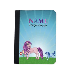 Zeugnismappe Mädchen Pony personalisiert mit Name Urkundenmappe Dokumente A4+ - Bild 1 von 9