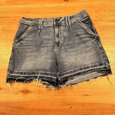 Pantalones Cortos de Denim a.n.a 12 Para Mujer Puños Tiro Alto Midi Cortos Azul Denim Deshilachado Foto 1 de 4