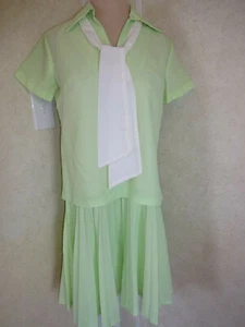 Vestido Dixie Deb vintage años 60 70 M L verde blanco punteado punto suizo plisado - Imagen 1 de 11
