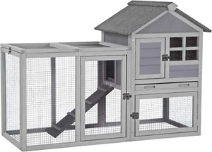 Aivituvin Rabbit Hutch Outdoor Chicken Coop Bunny Cage with Run & Tray 51.6''L - Picture 1 of 6