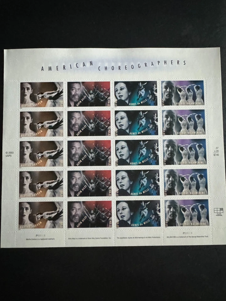 Scott #3840-43 American Choreographers Pane of 20 37¢ Stamps (2004) - Image 1 of 1