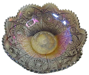 Imperial Glass Smoke Gray Sawtooth Hobstar Elegant Carnival Glass Bowl 10" D - Picture 1 of 10