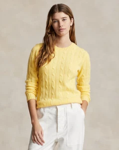 Suéter de cachemir tejido con cable para mujer Ralph Lauren etiqueta negra $398 S amarillo - Imagen 1 de 4