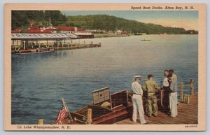 Speed Boat Docks Alton Bay New Hampshire Linen Postcard c1957 - Picture 1 of 2
