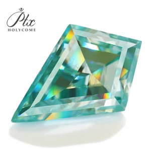 Loose Moissanite Stone Kite Shape Brilliant Cut Aqua Blue VVS1 With Certificate - Picture 1 of 14