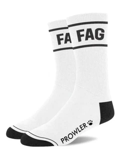 PROWLER FETISH CREW FAG SOCKS WHITE COTTON SLOGAN FAG  SOCKS GAY FETISH SOCKS - Picture 1 of 3