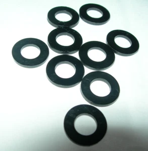 100 Stück M4 SCHWARZE NYLONSCHEIBEN (4 mm x 9 mm x 0,8 mm) Grade 66 FLACH FORM A - Bild 1 von 3