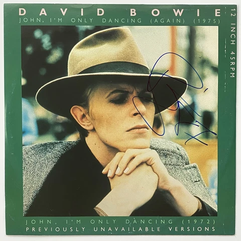 DAVID BOWIE Autograph IN-PERSON Signed "John, I'm Only Dancing" 12" Single Recor Cover