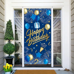 Navy Blue Birthday Party Decoration Banner for Men, Navy Blue Gold Happy Birthda - Picture 1 of 7