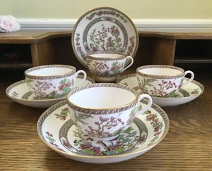 4 Antique 1908 Teacups Saucers Copeland Spode Green/Pink Prettiest Indian Tree! - Picture 1 of 24