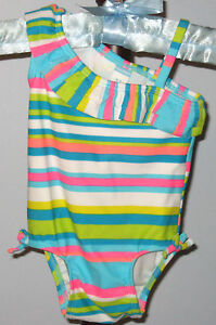 New OLD NAVY Size 0-3 Months Multi-Color Striped One-Piece UPF 50 Swimsuit 