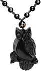 Collier Lucky Owl - Pendentif amulette noire naturelle en obsidienne avec perle réglable