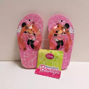 Disney MINNIE MOUSE Child Flip Flops Girls Thong Sandals Size 5/6 Pink Hearts NW - Picture 1 of 4