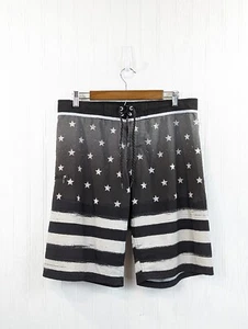 Burnside Men's Swim Trunks Black Gray American Flag Board Shorts Size 34 - Picture 1 of 8