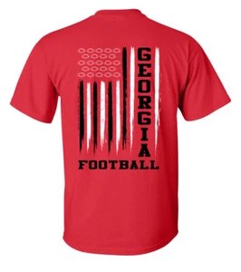 Georgia Football Flag Unisex Short Sleeve T-shirt-Red-Large - Picture 1 of 7