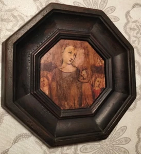 Quadro sacro vintage – Madonna con Bambino – Cornice ottagonale legno scuro - Imagen 1 de 5