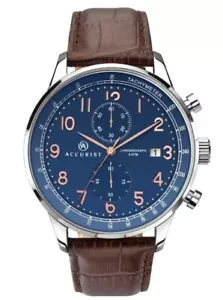 Orologio da uomo Accurist quadrante cronografo blu data pelle 50 m WR RRP £139,99 - Foto 1 di 7
