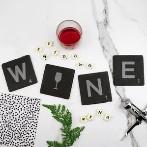 Juego de 4 montañas rusas de pizarra de azulejos carta regalo grabado amante del vino - Imagen 1 de 20