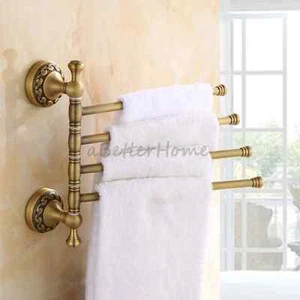 Bathroom Swivel Towel Bar Holder Antique Flower Carved Wall Mount Swing Rack NEW - Picture 1 of 3