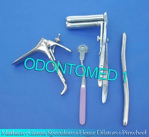 Mathieu Speculum+ Hegar Dilator+Purple Pinwheel &Graves Vaginal Speculum Medium - Picture 1 of 3