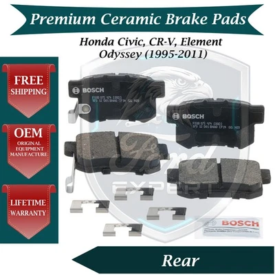 Комплект задних керамических тормозных колодок Bosch от оригинального производителя для Honda 1995-2011 годов выпуска с пожизненной гарантией - Изображение 1 из 4
