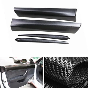 Cubierta de panel de puerta interior negro mate de fibra de carbono para Tesla Model 3 2021-2022 - Imagen 1 de 6