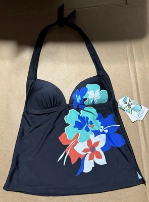 Women’s Island Escape Size 6 Tankini Halter Swim Top Black NWT - Image 1 of 2